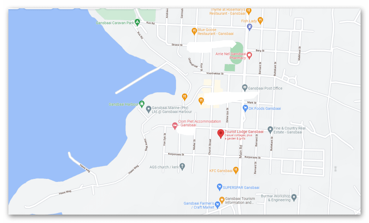 Tourist Lodge Gansbaai Location Map